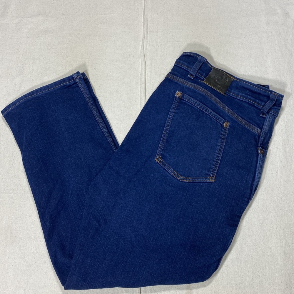 Origin Delta Flex Blue Jeans Mens 38x28 D68 Legit Fit USA Made Dark Wash Denim